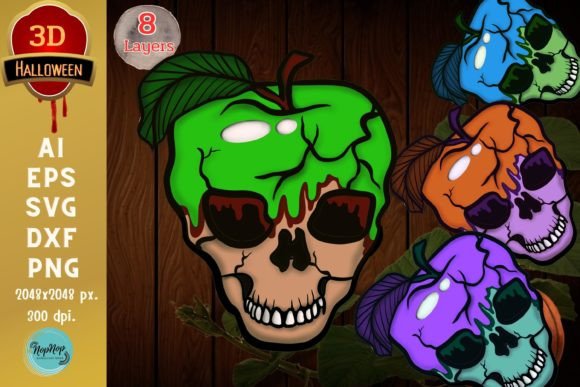 3D Halloween Fruit Skull Apple Design