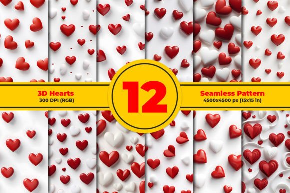 3D Hearts Seamless Pattern Design: A Versatile and High-Quality Graphic Solution