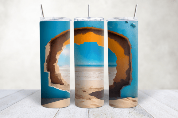 3D Hole in a Wall Beach Tumbler Wrap