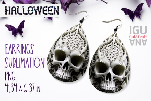 3D Skull Earrings PNG for Halloween