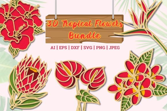 3D Tropical Flowers Bundle: A Splash of Exotic Beauty
