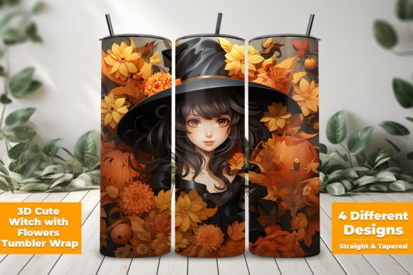 3D Witch with Flowers Tumbler Wrap: A Charming Addition to Your Drinkware