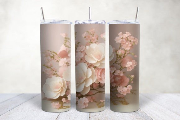 Discover the Charm of 3D Beige Pink Flowers Tumbler Wrap