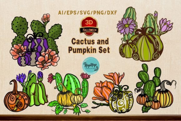 Spook Up Your Halloween with 3D Cactus and Pumpkin Set