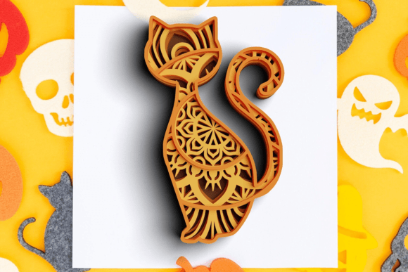 Spooky Elegance: 3D Halloween Cat Mandala SVG